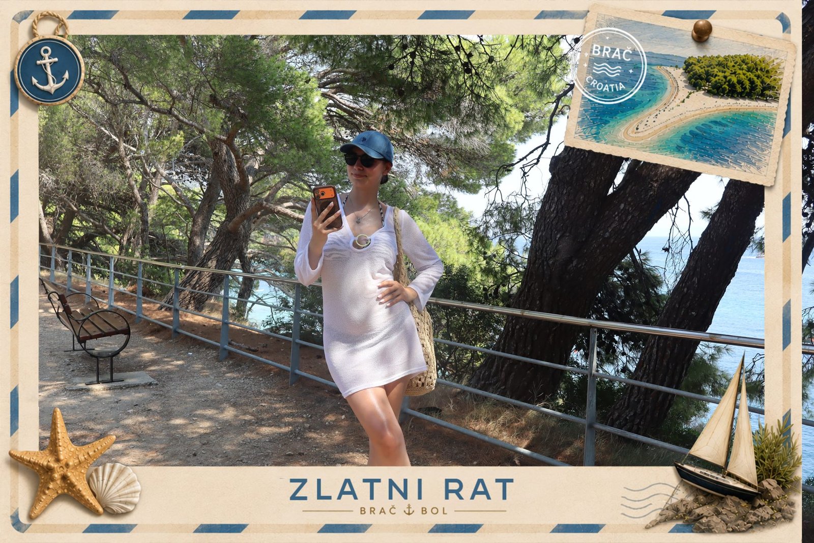 Visitor photo at Zlatni Rat presented inside the branded postcard frame
