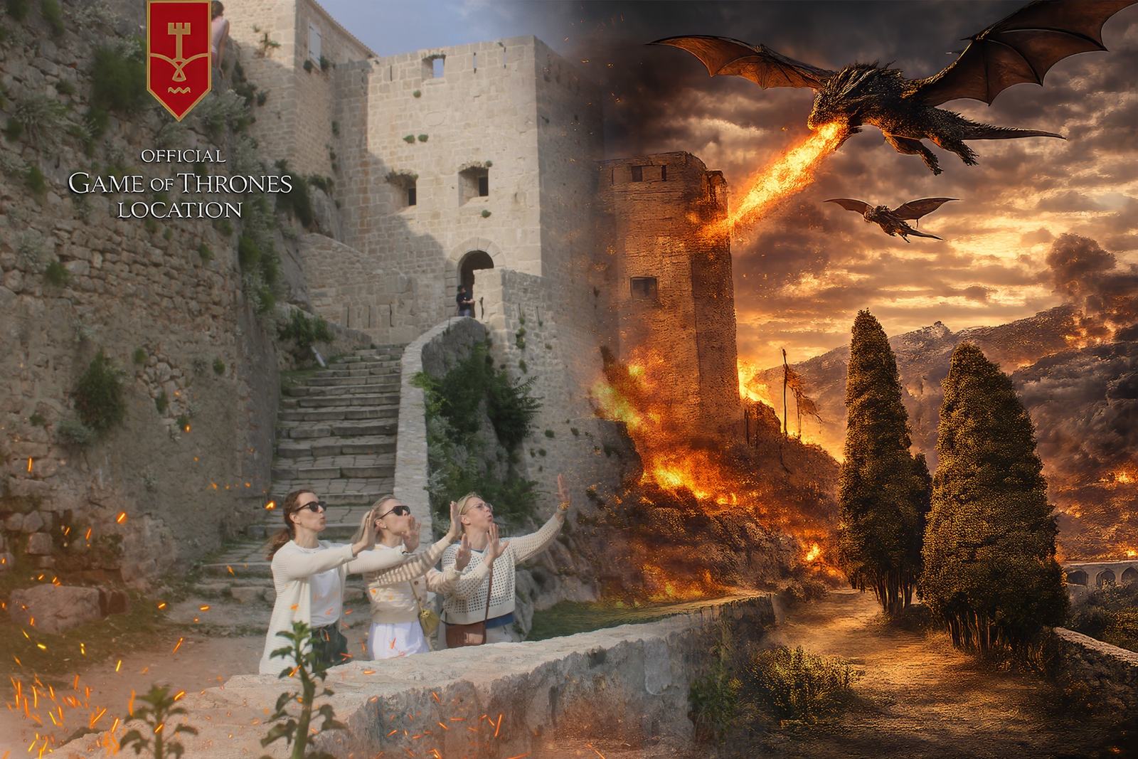 Fantasy AR mode — Game of Thrones dragon at Klis Fortress